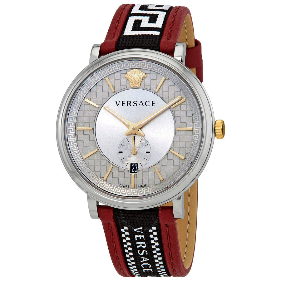 Versace V Circle Silver Dial Two Tone Leather Strap Watch for Men - VEBQ01319 Buy Now By Versace
