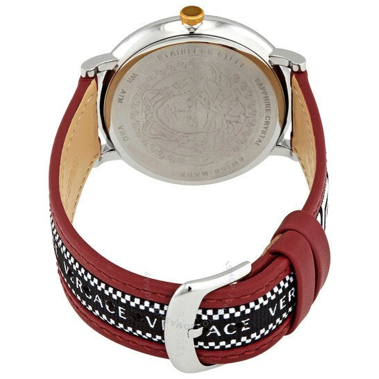 Versace V Circle Silver Dial Two Tone Leather Strap Watch for Men - VEBQ01319 Buy Now By Versace