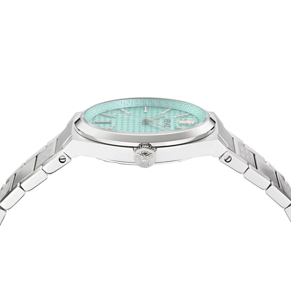Versace V-Auria Quartz Turquoise Dial Silver Steel Strap Watch for Women - VE0F00225 Buy Now By Versace