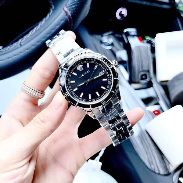 Versace Hellenyium Quartz Black Dial Grey Steel Strap Watch For Men - VE3A00620 Buy Now By Versace