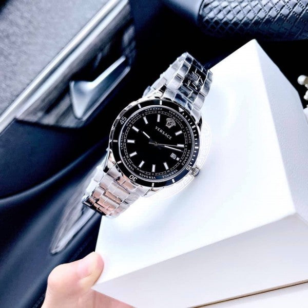 Versace Hellenyium Quartz Black Dial Grey Steel Strap Watch For Men - VE3A00620 Buy Now By Versace