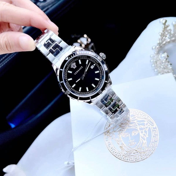 Versace Hellenyium Quartz Black Dial Grey Steel Strap Watch For Men - VE3A00620 Buy Now By Versace