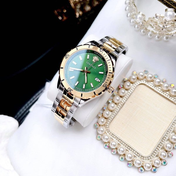 Versace Hellenyium Quartz Green Dial Two Tone Steel Strap Watch For Men - VE3A00720 Buy Now By Versace