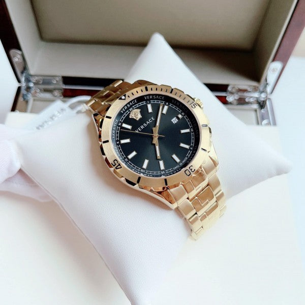 Versace Hellenyium Quartz Black Dial Gold Steel Strap Watch For Men - VE3A00820 Buy Now By Versace