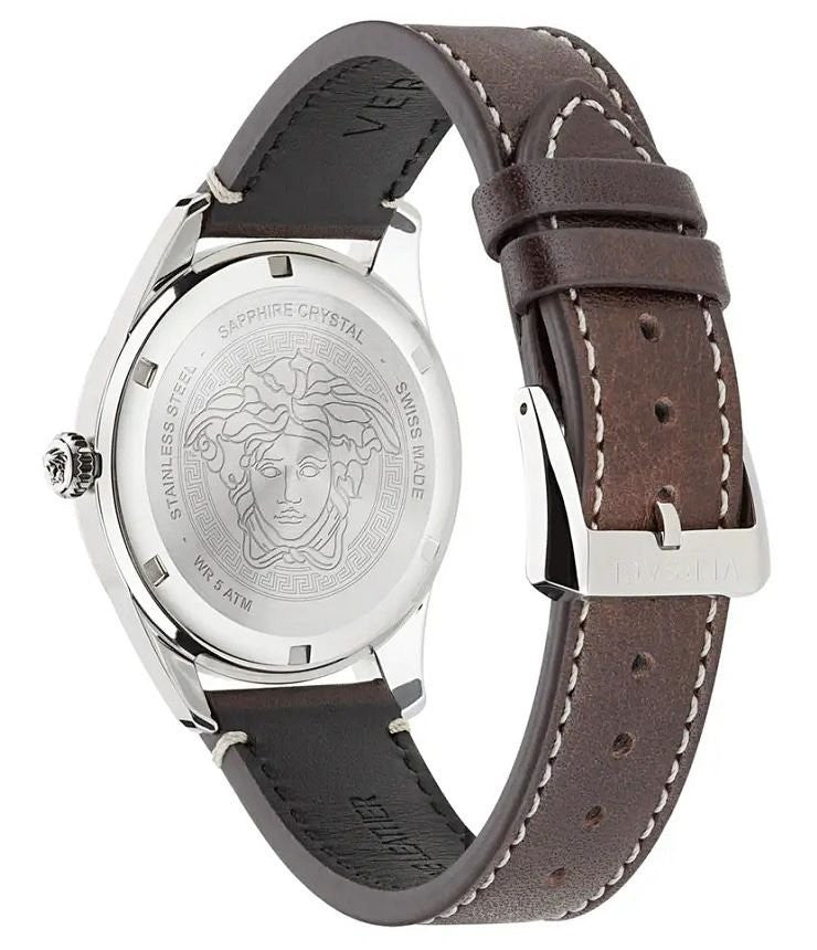 Versace Greca Time Quartz Blue Dial Brown Leather Strap Watch For Men - VE3K00122 Buy Now By Versace