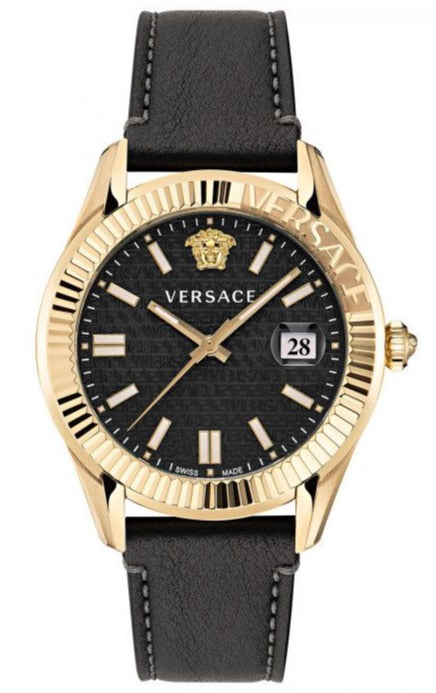 Versace Greca Time Quartz Black Dial Brown Leather Strap Watch For Men - VE3K00222 Buy Now By Versace