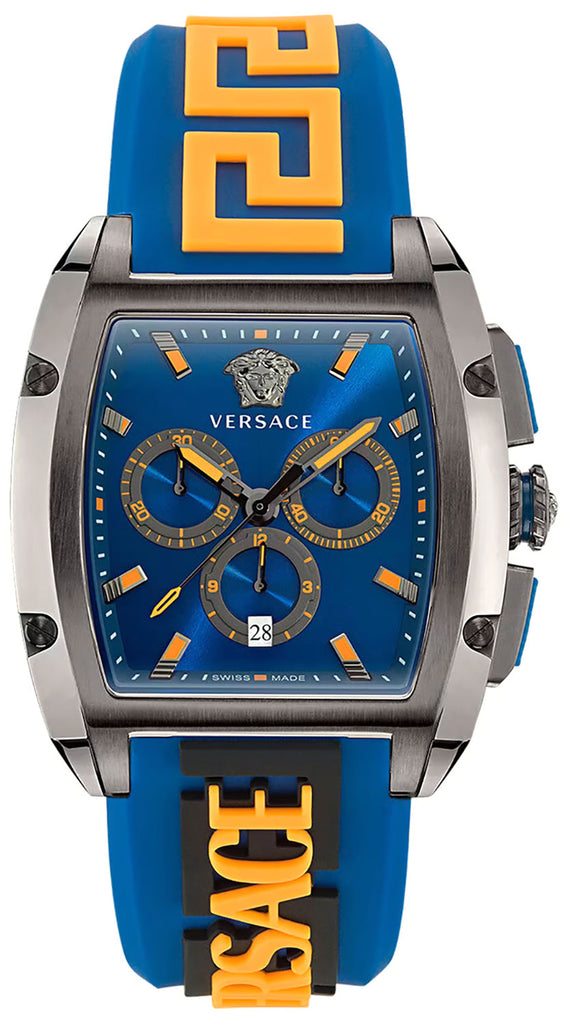 Versace Iconic Dominus Chronograph Blue Dial Blue Rubber Strap Watch For Men - VE6H00323 Buy Now By Versace