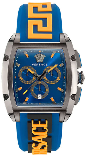 Versace Iconic Dominus Chronograph Blue Dial Blue Rubber Strap Watch For Men - VE6H00323 Buy Now By Versace