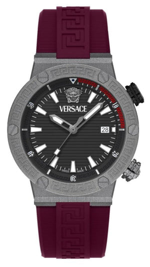Versace Greca Logo Diver Quartz Black Dial Purple Rubber Strap Watch for Men - VE8G00224 Buy Now By Versace