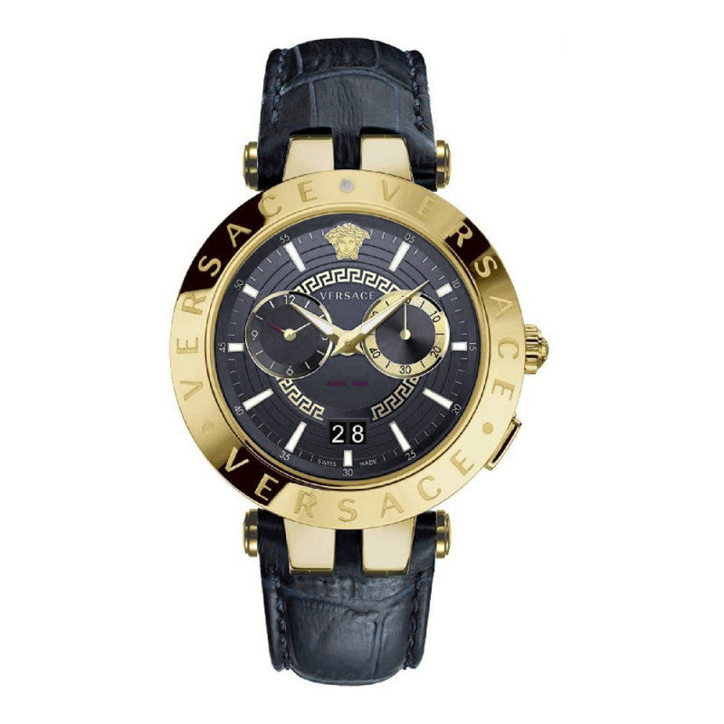 Versace V-Race Quartz Black Dial Black Leather Strap Watch For Men - VEBV00119 Buy Now By Versace