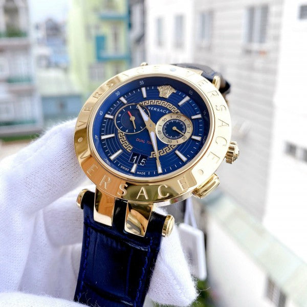 Versace V-Race Multifunction Quartz Blue Dial Blue Leather Strap Watch For Men - VEBV00219 Buy Now By Versace