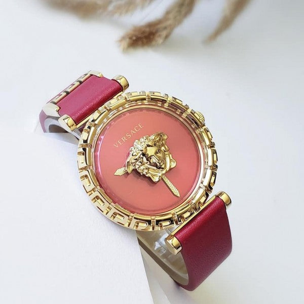 Versace Palazzo Empire Greca Red Dial Red Leather Strap Watch for Women - VEDV00319 Buy Now By Versace