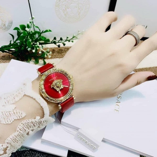 Versace Palazzo Empire Greca Red Dial Red Leather Strap Watch for Women - VEDV00319 Buy Now By Versace