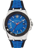 Versace Chain Reaction Quartz Blue Dial Blue & Black Leather Strap Watch for Men - VEDY00119 Buy Now By Versace