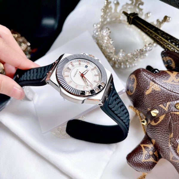 Versace Chain Reaction Quartz White Dial Black Rubber Strap Watch for Men - VEDY00219 Buy Now By Versace