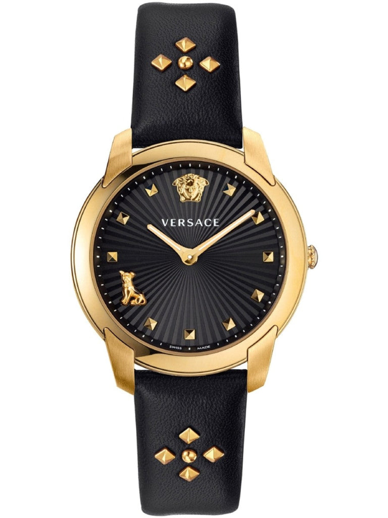 Versace Audrey Quartz Black Dial Black Leather Strap Watch for Women - VELR00319 Buy Now By Versace