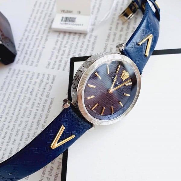 Versace V-Twist Quartz Blue Dial Blue Leather Strap Watch for Women - VELS00119 Buy Now By Versace