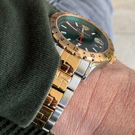 Versace Hellenyium GMT Green Dial Two Tone Steel Strap Watch for Men - V11050015 Buy Now By Versace