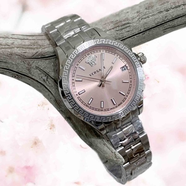 Versace Hellenyium Pink Dial Silver Steel Strap Watch for Women - V12010015 Buy Now By Versace