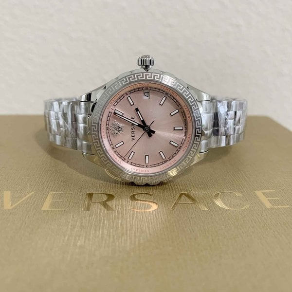 Versace Hellenyium Pink Dial Silver Steel Strap Watch for Women - V12010015 Buy Now By Versace