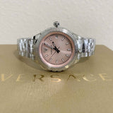 Versace Hellenyium Pink Dial Silver Steel Strap Watch for Women - V12010015 Buy Now By Versace