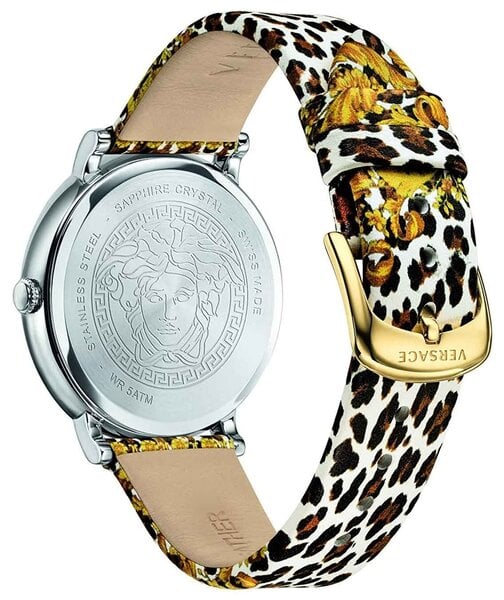 Versace V-Circle Silver Dial Cheetah Print Brown Leather Strap Watch for Women - VBP12017 Buy Now By Versace