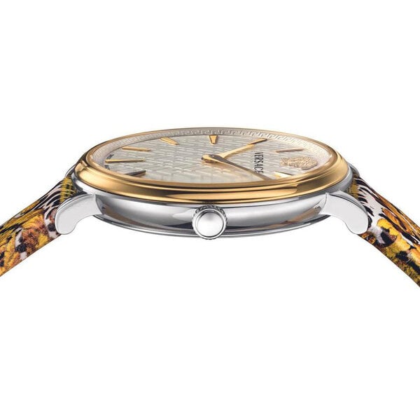 Versace V-Circle Silver Dial Cheetah Print Brown Leather Strap Watch for Women - VBP12017 Buy Now By Versace