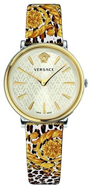 Versace V-Circle Silver Dial Cheetah Print Brown Leather Strap Watch for Women - VBP12017 Buy Now By Versace