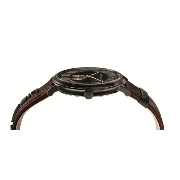 Versace V-Circle Manifesto Black Dial Maroon Leather Strap Watch for Men - VBQ040017 Buy Now By Versace