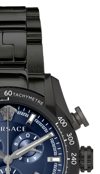 Versace V-Ray Chronograph Quartz Blue Dial Black Steel Strap Watch For Men - VE2I00521 Buy Now By Versace