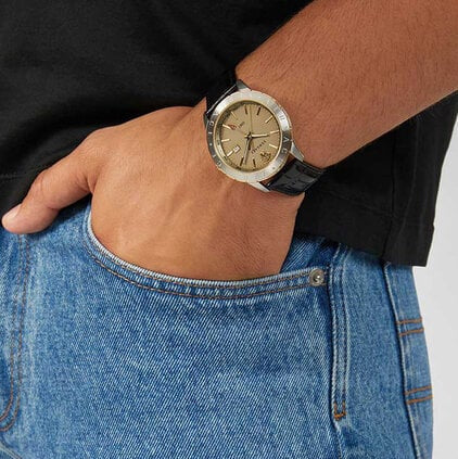 Versace Univers Beige Dial Black Leather Strap Watch for Men - VEBK00218 Buy Now By Versace