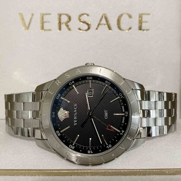 Versace Univers Analog Black Dial Silver Steel Strap Watch for Men - VEBK00418 Buy Now By Versace