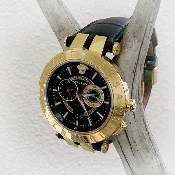 Versace V-Race Quartz Black Dial Black Leather Strap Watch For Men - VEBV00119 Buy Now By Versace