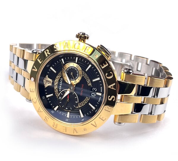 Versace V-Race Quartz Black Dial Gold Steel Strap Watch For Men - VEBV00519 Buy Now By Versace