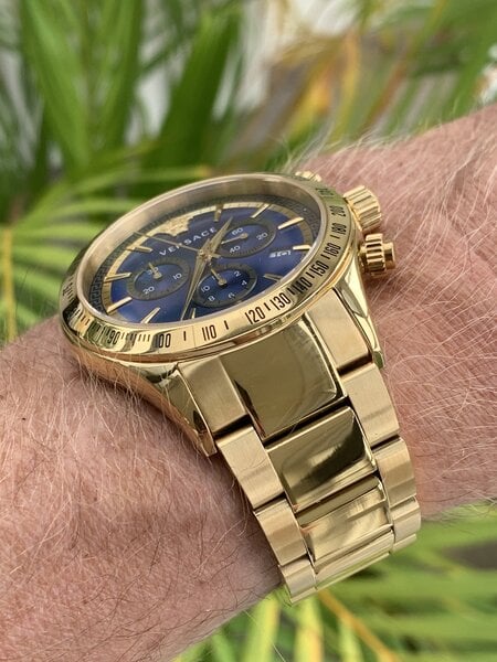 Versace Classic Chronograph Quartz Blue Dial Gold Steel Strap Watch For Men - VEV700619 Buy Now By Versace