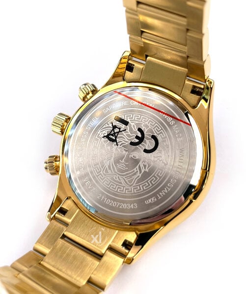 Versace Classic Chronograph Quartz Blue Dial Gold Steel Strap Watch For Men - VEV700619 Buy Now By Versace