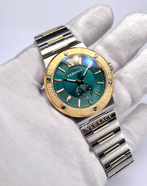 Versace Hellenyium Quartz Green Dial Silver Steel Strap Watch For Men - VEVK00420 Buy Now By Versace