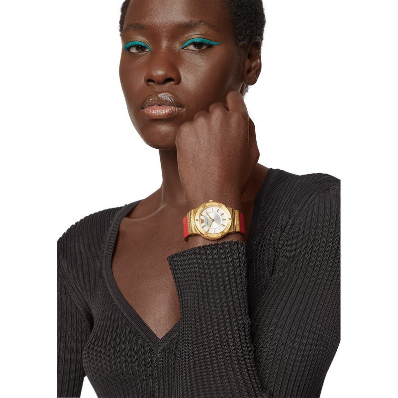 Versace Greca Silver Dial Red Leather Strap Watch for Women - VEVH00420 Buy Now By Versace