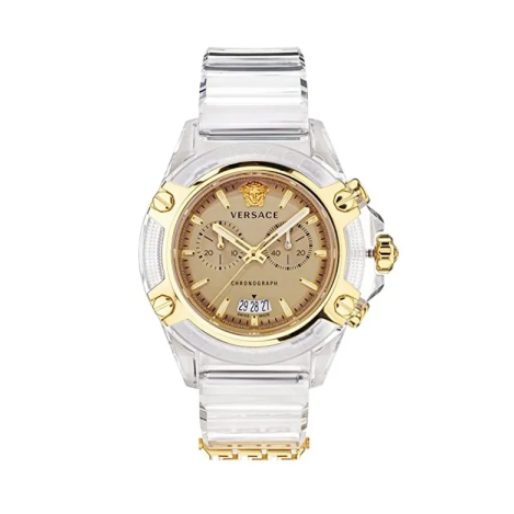 Versace Icon Active Chronograph Gold Dial White Silicone Strap Watch for Men - VEZ700121 Buy Now By Versace