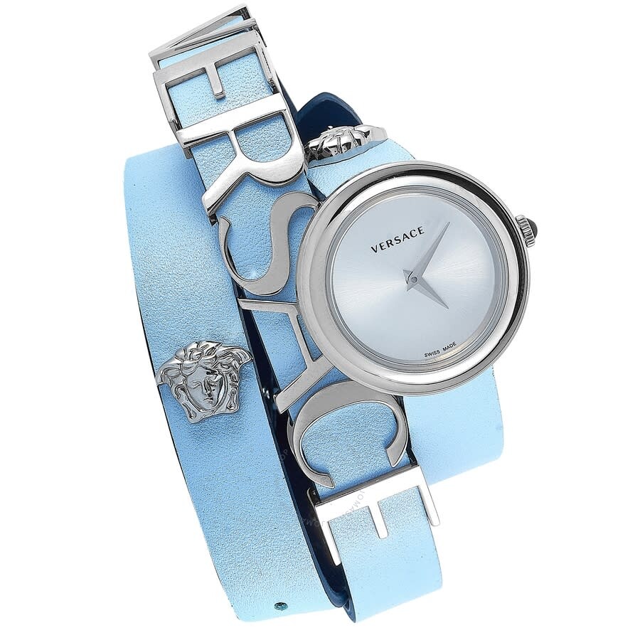 Versace V Flare Silver Dial Blue Leather Strap Watch for Women - VEBN00118 Buy Now By Versace