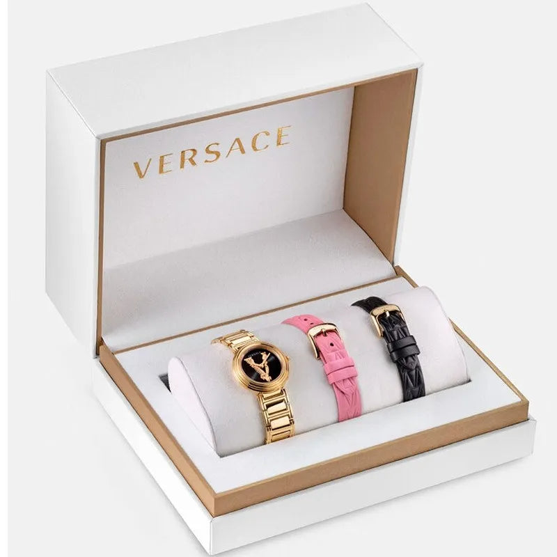 Versace V Virtus Quartz Black Dial Gold Steel Strap Watch For Women - VET300121 Buy Now By Versace