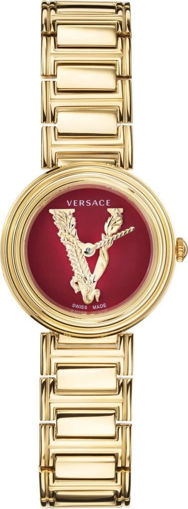 Versace Virtus Mini Quartz Red Dial Gold Steel Strap Watch For Women - VET300321 Buy Now By Versace