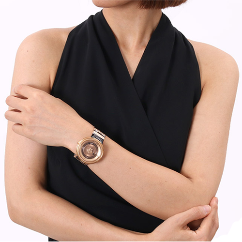 Versace V Metal Icon Gold Dial Black & Gold Strap Watch for Women - VLC030014 Buy Now By Versace