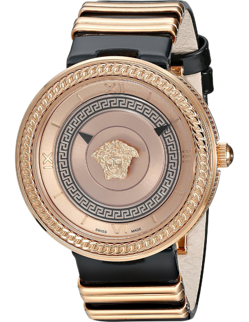 Versace V Metal Icon Gold Dial Black & Gold Strap Watch for Women - VLC030014 Buy Now By Versace