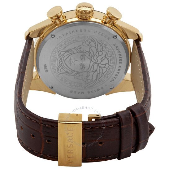 Versace V-Ray Chronograph Quartz Black Dial Brown Leather Strap Watch For Men - VEDB00318 Buy Now By Versace