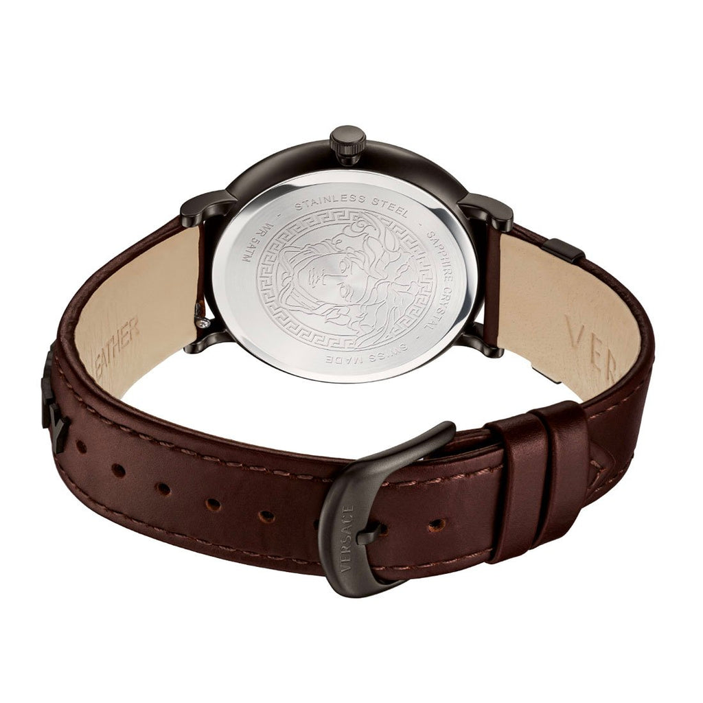 Versace V-Circle Manifesto Black Dial Maroon Leather Strap Watch for Men - VBQ040017 Buy Now By Versace