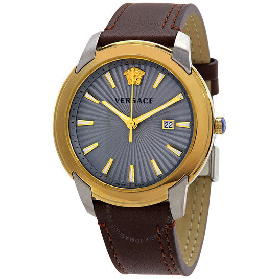 Versace V-Urban Quartz Grey Dial Brown Leather Strap Watch for Men - VELQ00219 Buy Now By Versace