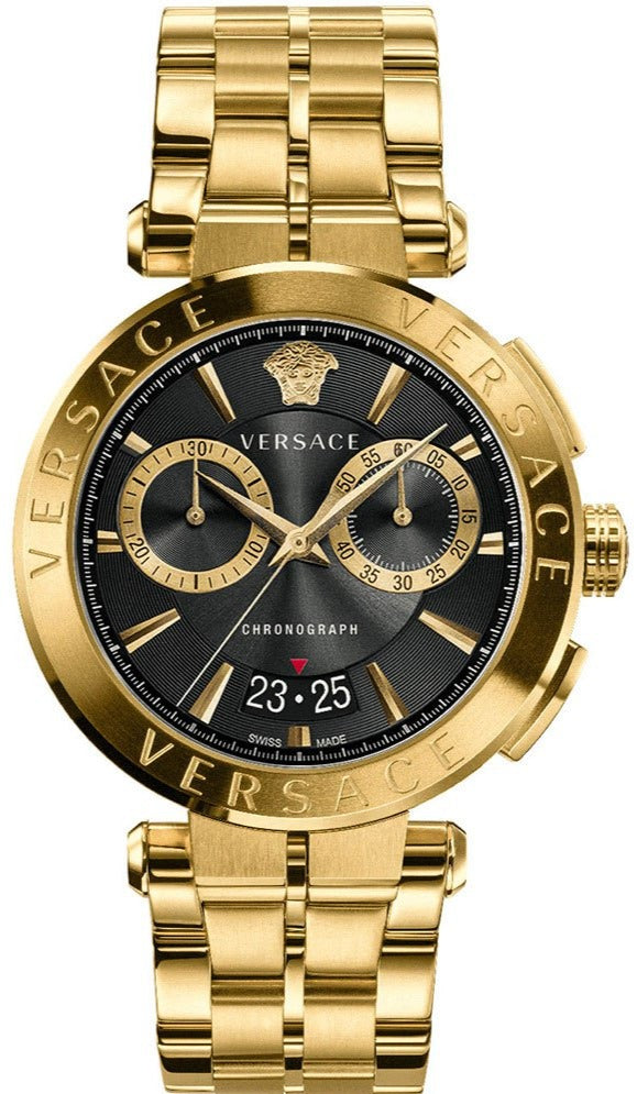 Versace Aion Chronograph Black Dial Gold Steel Strap Watch For Men - VE1D01721 Buy Now By Versace