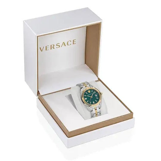 Versace Greca Time Quartz Green Dial Two Tone Steel Strap Watch For Men - VE3K00422 Buy Now By Versace