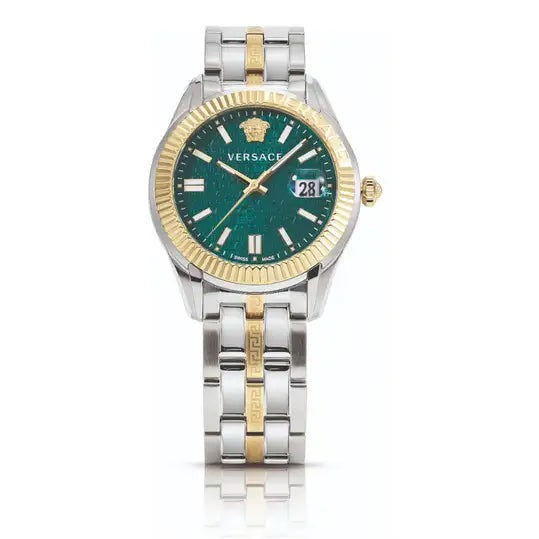 Versace Greca Time Quartz Green Dial Two Tone Steel Strap Watch For Men - VE3K00422 Buy Now By Versace